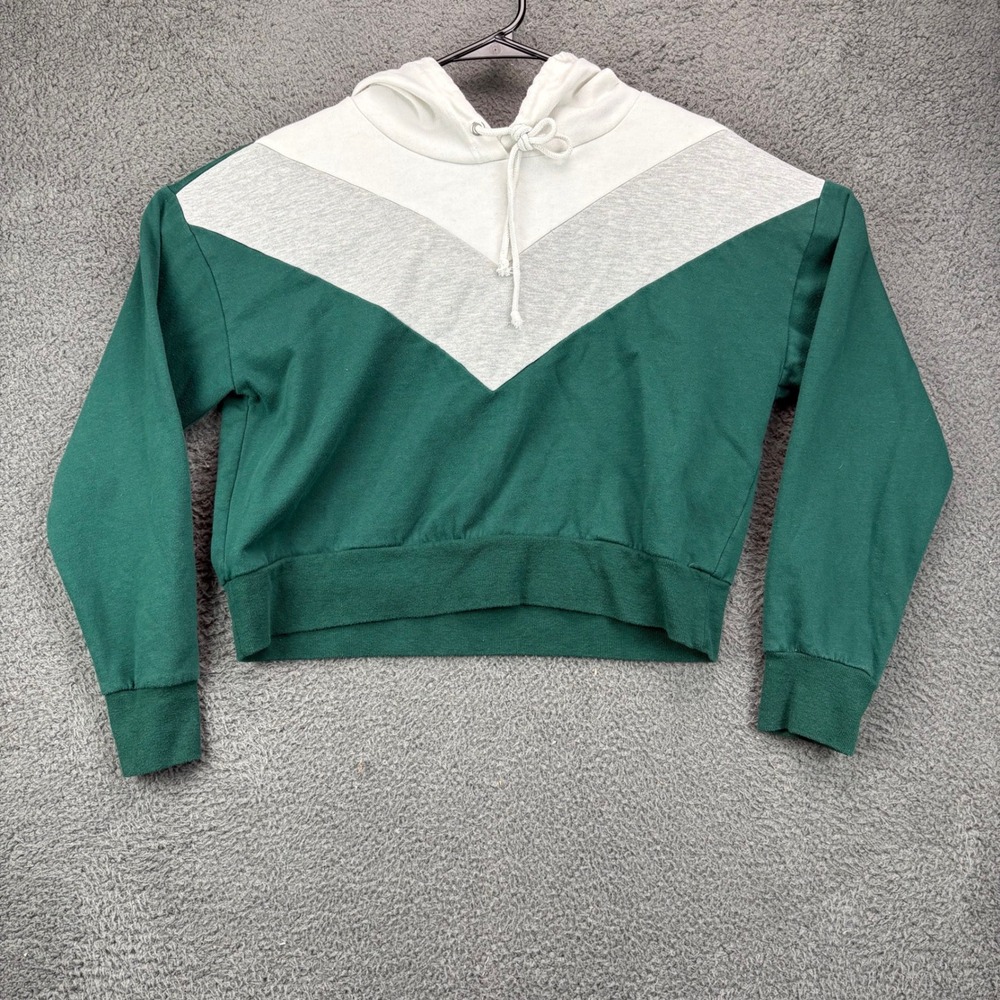 Youth in Revolt Womens Large‎ Green White Colorblock Chevron Cropped Hoodie L